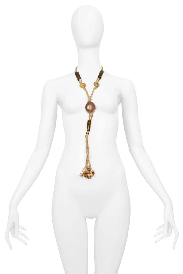 Saint Laurent Wood Bead & Cord Necklace from Resurrection Vintage