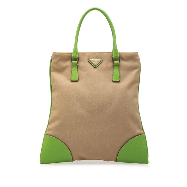 Green Prada Cinghiale Trimmed Canvas Canapa Tote in Green Canvas from Designer Revival
