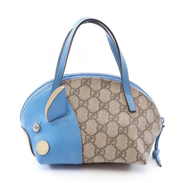 Gucci Handbag Children's Zoo GG Supreme Pig Beige Blue Leather Mini Handle Bag in Beige Leather from The Reluxe
