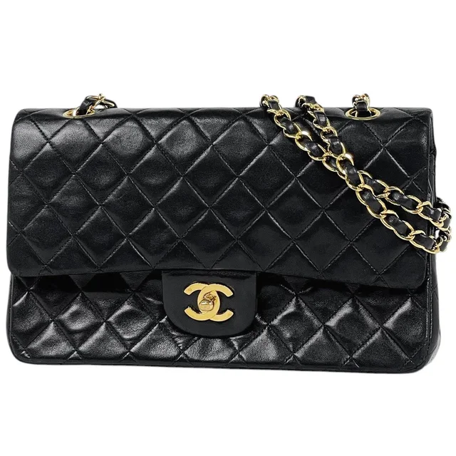 Chanel Shoulder Bag Quilted Double Flap CC Logo Leather Black in Black Leather from The Reluxe