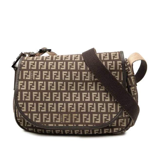 Brown Fendi Zucchino Canvas Crossbody in Brown Canvas from Designer Revival