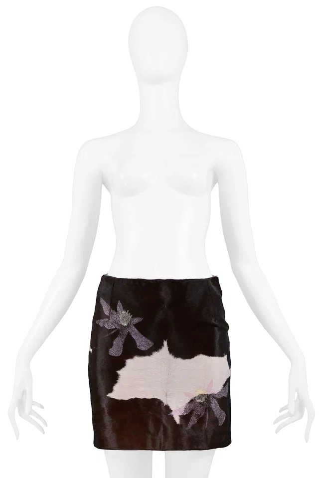 Versace Cow Print Calf Hair Mini Skirt from Resurrection Vintage