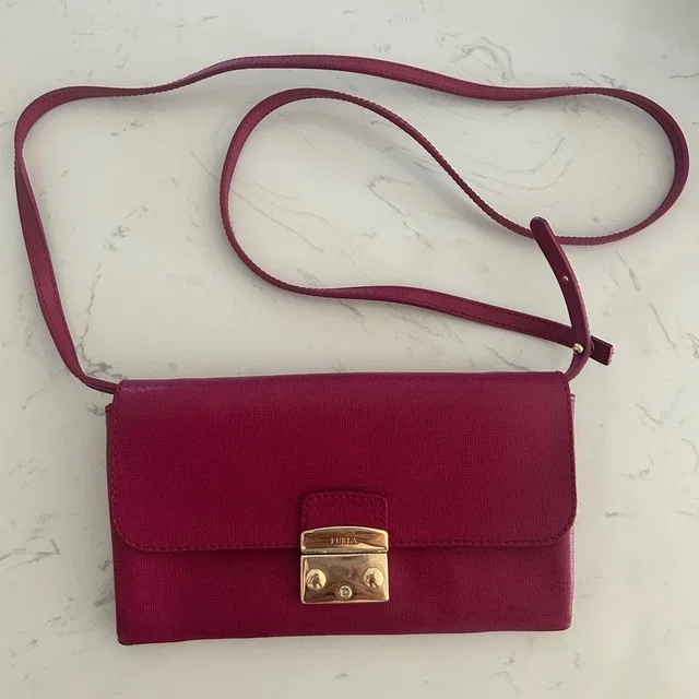 Furla Metropolis Mini Crossbody Wallet Bag Pink Leather, Gold Hardware (Euc) in red|pink Leather from Poshmark