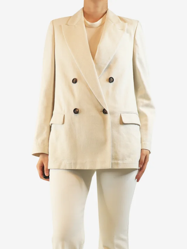 Brunello Cucinelli Neutral glittery double-breasted jacket - size UK 10 from Sign of the Times