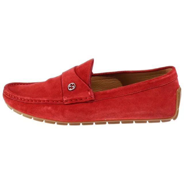 Gucci Interlocking G Suede Loafers Red in Red Suede from The Reluxe