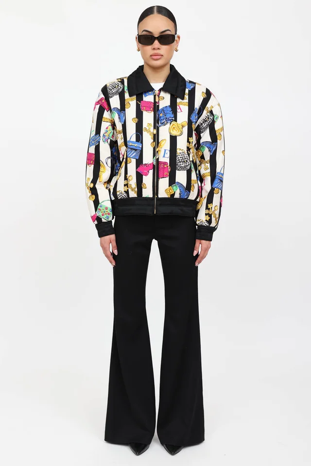 Escada C. 1990's Silk Printed Bomber Jacket in Multicolor Silk from VSP Consignment, photo 2 of 2