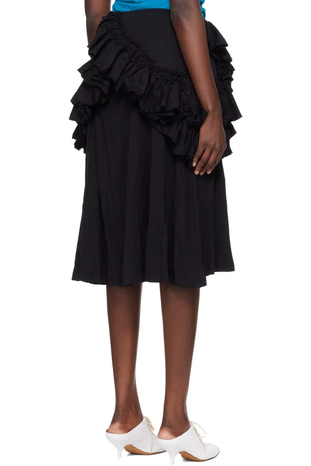 Dries Van Noten Black Ruffled Midi Skirt, photo 3 of 4 from SSENSE
