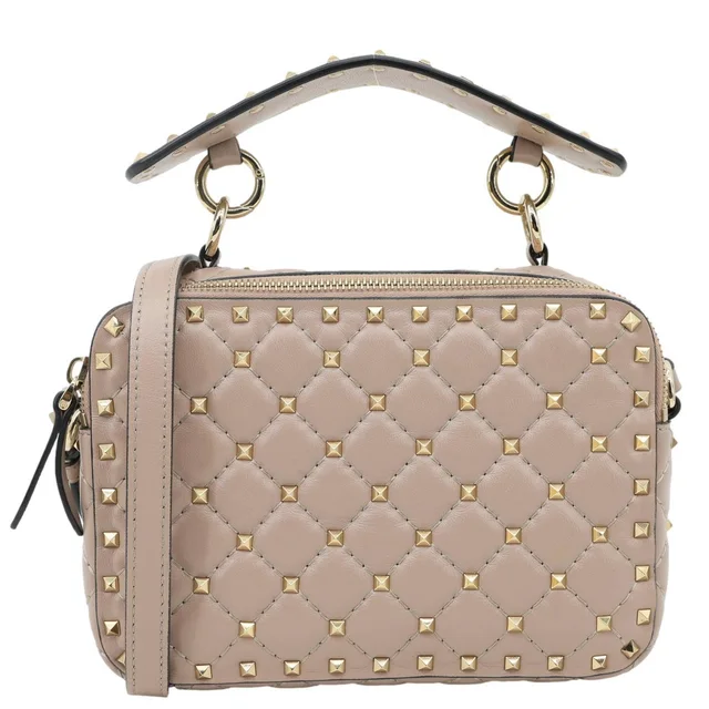 Valentino Garavani Rockstud Spike Quilted Leather Crossbody Bag Rose Pink in Pink Leather from Dallas Designer Handbags
