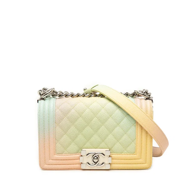 Green Chanel Small Quilted Caviar Rainbow Boy Flap Crossbody Bag in Green Caviar leather from Designer Revival