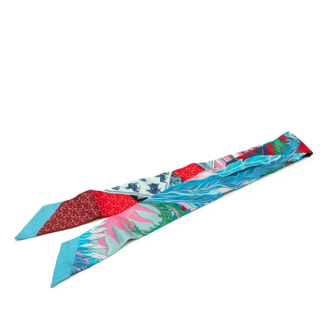 Blue Hermès Cheval Phoenix Silk Twilly Scarf Scarves in Blue Silk from Designer Revival