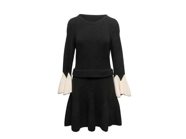 Black & White Alexander McQueen Wool A-Line Sweater Dress Size US XL in Black Wool from Designer Revival