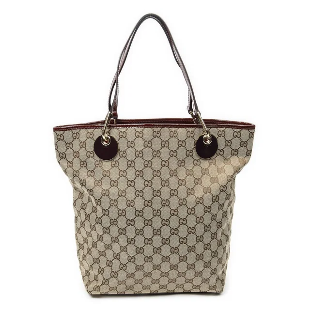 Gucci Eclipse Tote Bag Maroon Beige GG Canvas in Beige Canvas from The Reluxe