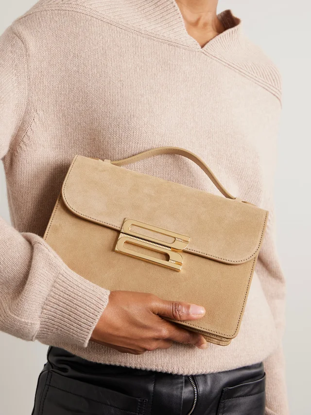 VICTORIA BECKHAM The Dorian leather-trimmed suede shoulder bag - beige - One Size in Beige 100% Suede leather, photo 6 of 6 from NET-A-PORTER (Canada)