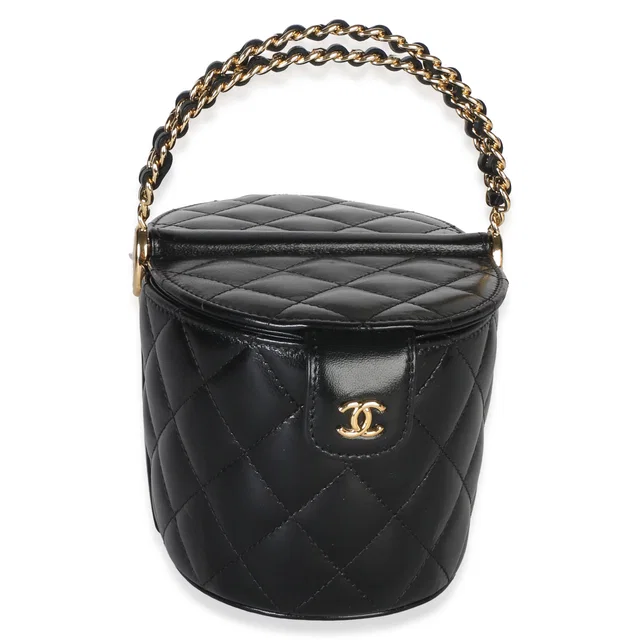 Chanel Black Shiny Quilted Calfskin Double Sided Top Handle Vanity Bag in Black Calfskin from myGemma