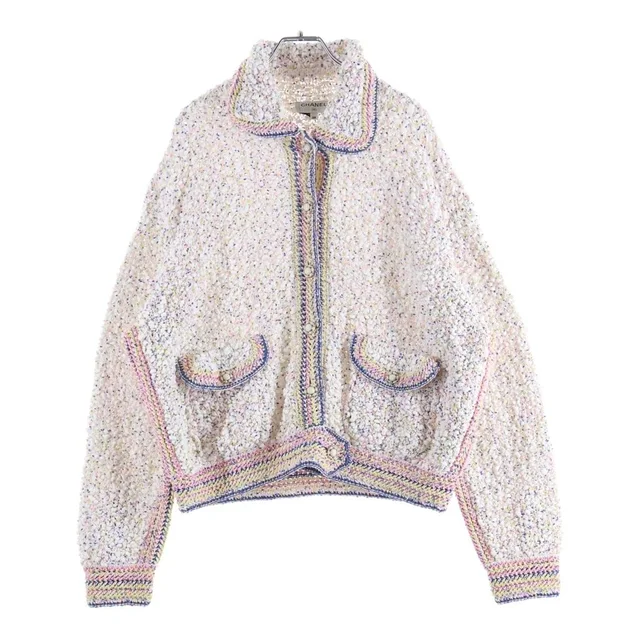 Chanel Tweed Jacket White 38 Nafkq in White Tweed from The Reluxe