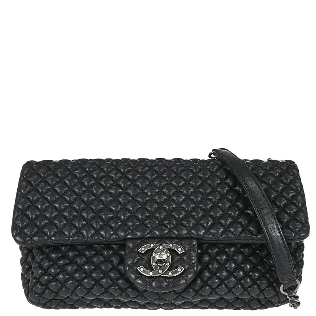 Chanel 2015-2016 Black Lambskin Bubble Quilted Shoulder Bag in Black Lambskin from AMORE Vintage Tokyo