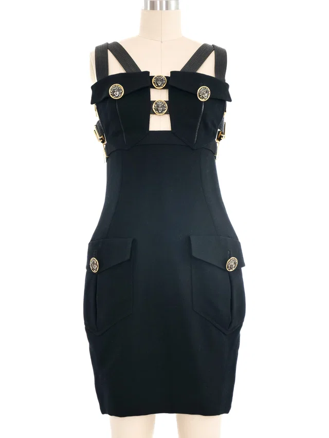 1992 Gianni Versace Medusa Bondage Dress in Leather from Arcade Vintage