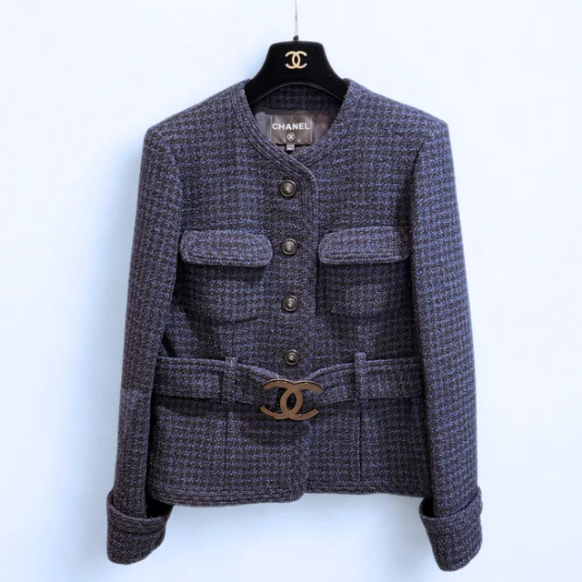 Chanel CC Buckle Wool Jacket Sz 42 in Navy Wool from Revivre Luxury Consignment