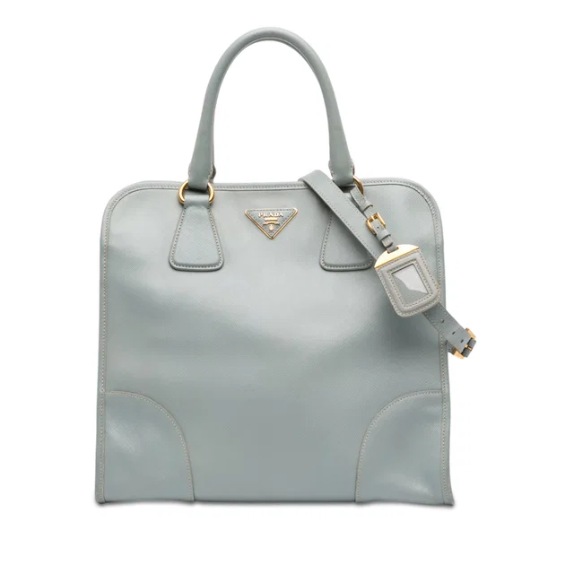 Blue Prada Saffiano Lux Shopping Tote Satchel in Blue Saffiano leather from Designer Revival
