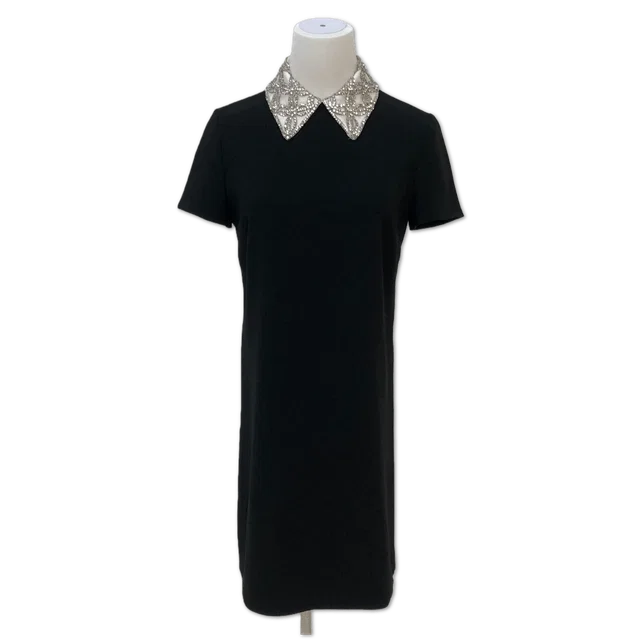Miu Miu Black Crystal-Embellished Collar Shift Mini Dress size 38 in Black from Luxury Promise