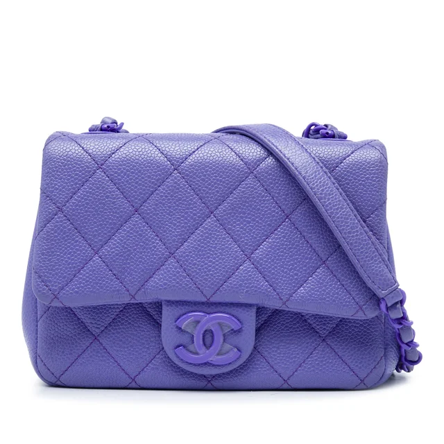 Purple Chanel Mini Square Quilted Caviar CC Incognito Single Flap Crossbody Bag in Purple Caviar leather from Designer Revival
