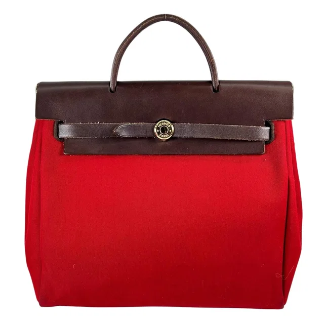 Hermès Herbag A Dos PM Towarmilode Leather Orange Brown Red Backpack Gold in Brown Leather from The Reluxe