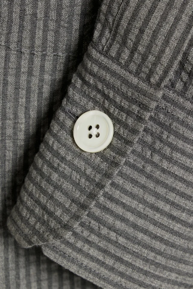 Thom Browne Striped Cashmere-Seersucker Shirt in Anthracite, photo 4 of 4 from THE OUTNET