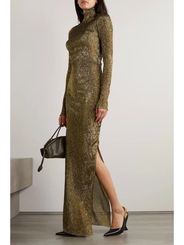 PETAR PETROV Treasure metallic plissé-chiffon maxi dress in Metallic, photo 2 of 2 from NET-A-PORTER (Canada)