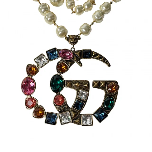 Gucci GG Logo Necklace Faux Pearl Color Stone from The Reluxe