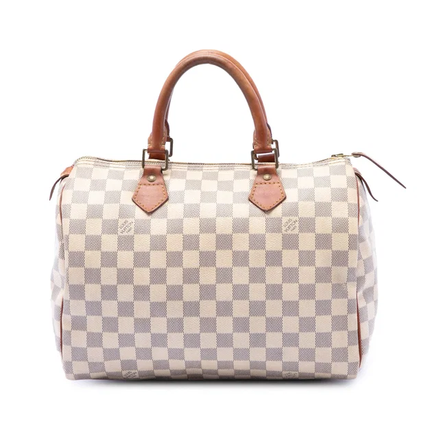 White Louis Vuitton Damier Azur Speedy 30 Boston Bag in White Canvas from Designer Revival