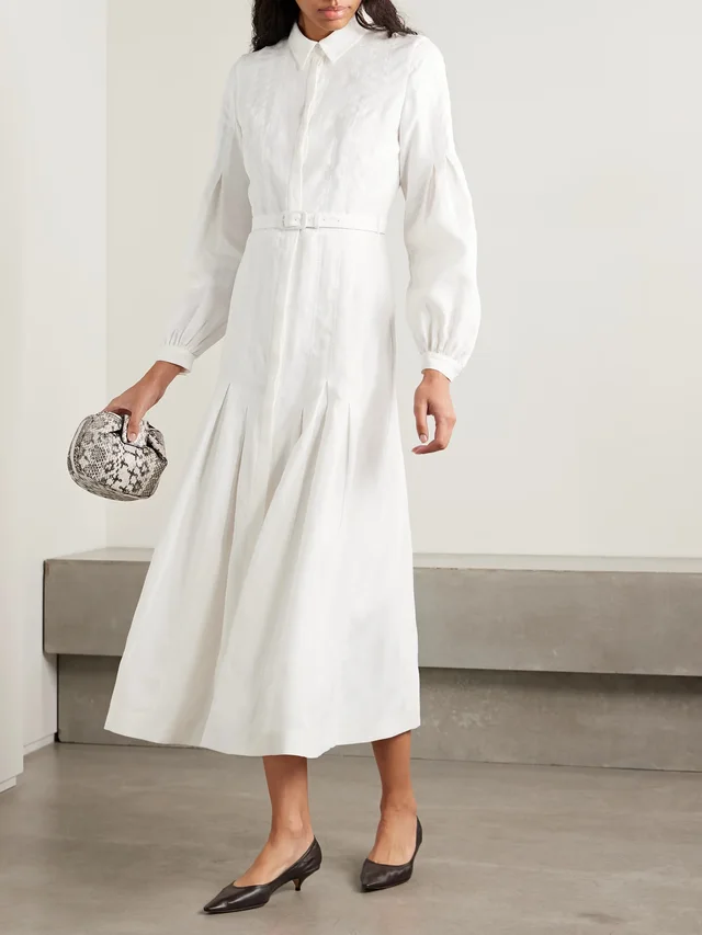 GABRIELA HEARST Aleka belted pleated linen midi shirt dress in White, photo 2 of 2 from NET-A-PORTER (Canada)