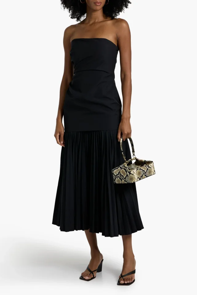 A.L.C. Austin Strapless Pleated Woven Midi Dress in Black, photo 2 of 4 from THE OUTNET