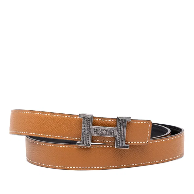 Brown Hermès Epsom H Touareg Reversible Belt in Brown Epsom leather from Designer Revival