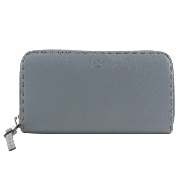 Fendi Zip Around Selleria Leather Light Blue Wallet in Blue Leather from The Reluxe