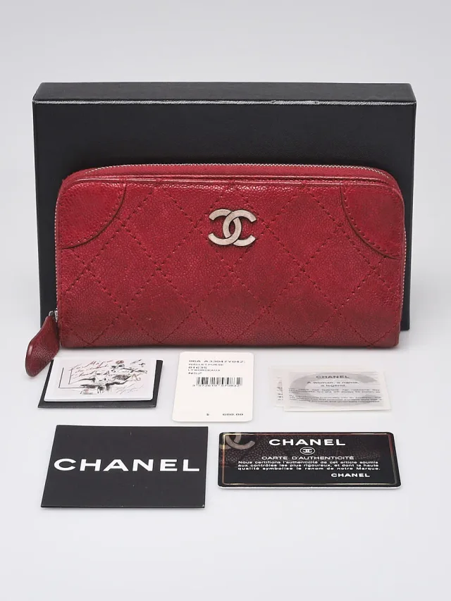 Chanel Light Bordeaux Diamond Stitched Distressed Leather Outdoor Ligne Long Wallet in Burgundy Leather from Yoogis, photo 3 of 14