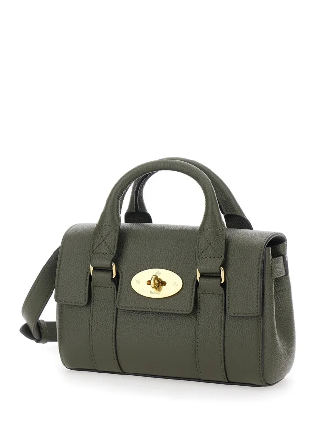 Mulberry 'Bayswater Mini' Green Handbag with Clasp Closure in Grained Leather for Women in Green 100% Calf, photo 3 of 12 from Gaudenzi Boutique