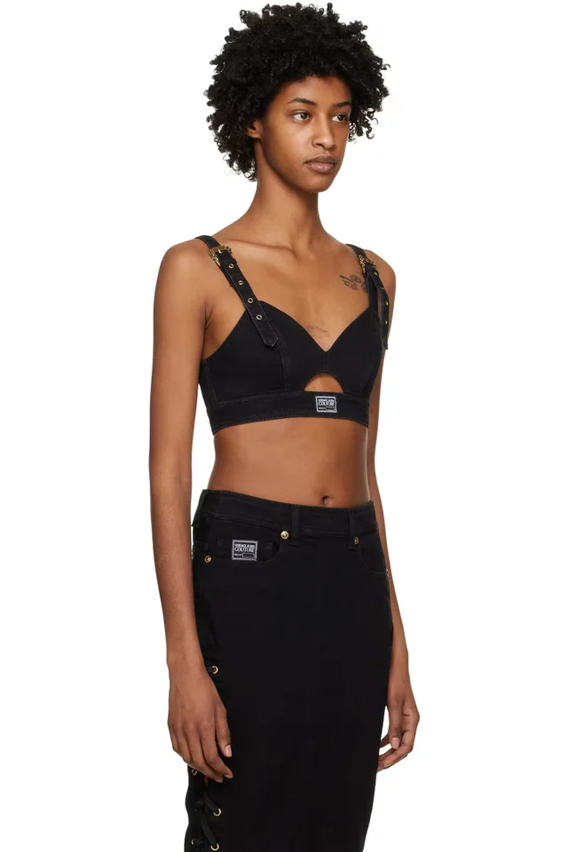 Versace Jeans Couture Black Crop Denim Tank Top, photo 2 of 3 from SSENSE