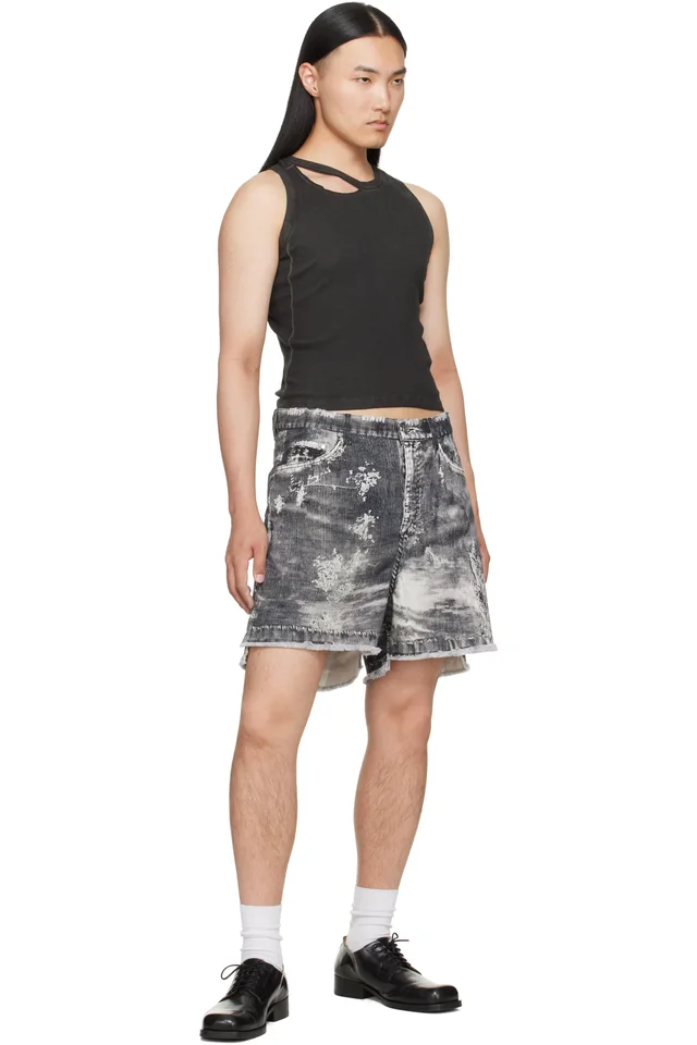 CAMPERLAB Black Corduroy Print Cutoff Shorts, photo 4 of 4 from SSENSE