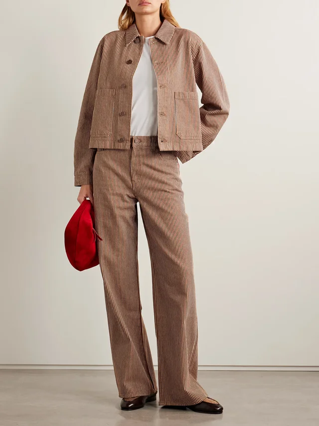LA LIGNE Val cropped striped denim jacket in Brown, photo 2 of 2 from NET-A-PORTER (Canada)