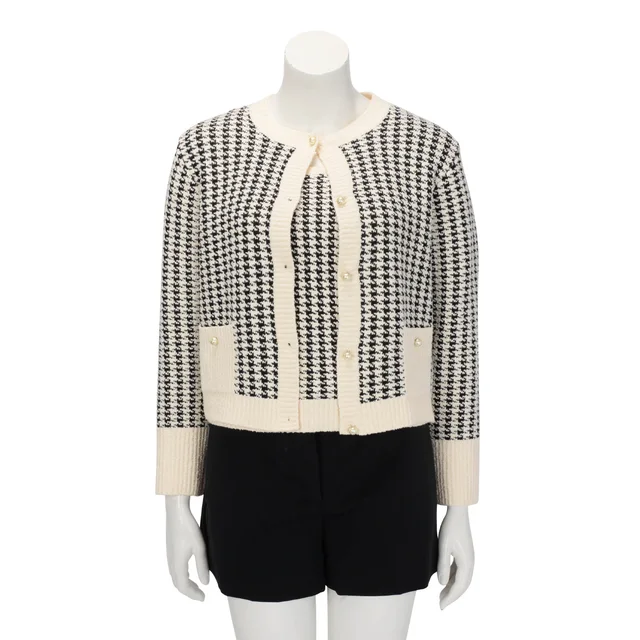 Dior Technical Knit Houndstooth Twinset in Ivory & Black from Blue Spinach