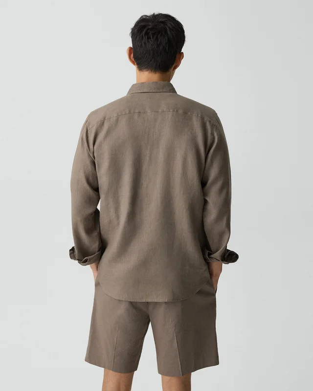 Theory Irving Shirt in Relaxed Linen in MOREL 100% Linen, photo 3 of 9 from Theory