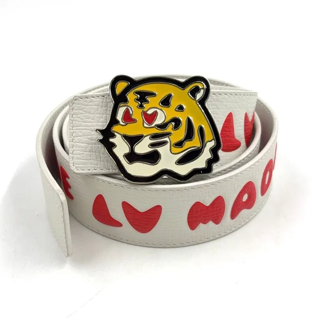Ceinture LV Tiger 40 Leather White Red Belt Silver in White Leather from The Reluxe