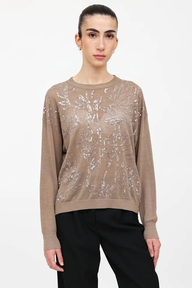 Brunello Cucinelli Knit Sequin Top from VSP Consignment