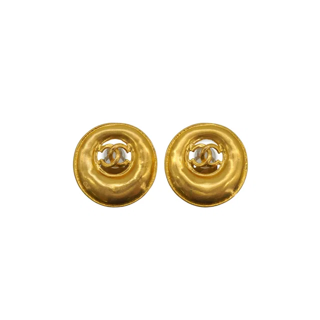 Chanel Vintage Earrings Round Cocomark Gold Accessory 93P in Gold from Luxury Promise