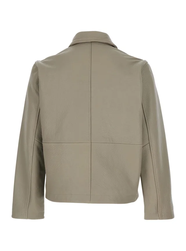 Sunflower Beige Leather Crop Jacket with Classic Collar and Dropped Shoulders for Men in Beige 100% Leather, photo 3 of 6 from Gaudenzi Boutique