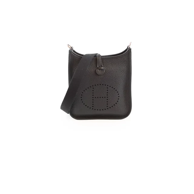 Hermès Mini Evelyne Noir - G Stamp in Black Clemence leather from The Purse Affair