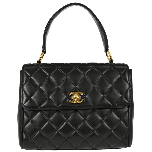 Chanel Black Lambskin Straight Flap Handbag in Black Lambskin from AMORE Vintage Tokyo