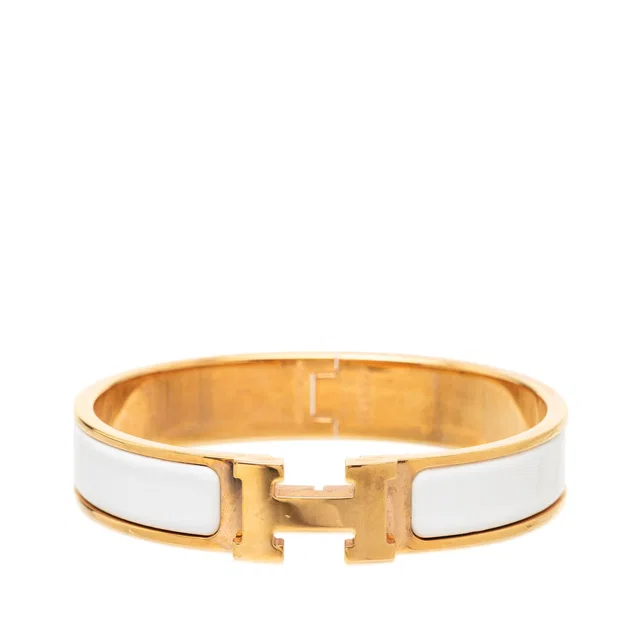 Gold Hermès Narrow Enamel Clic H Bracelet PM in Gold from Designer Revival