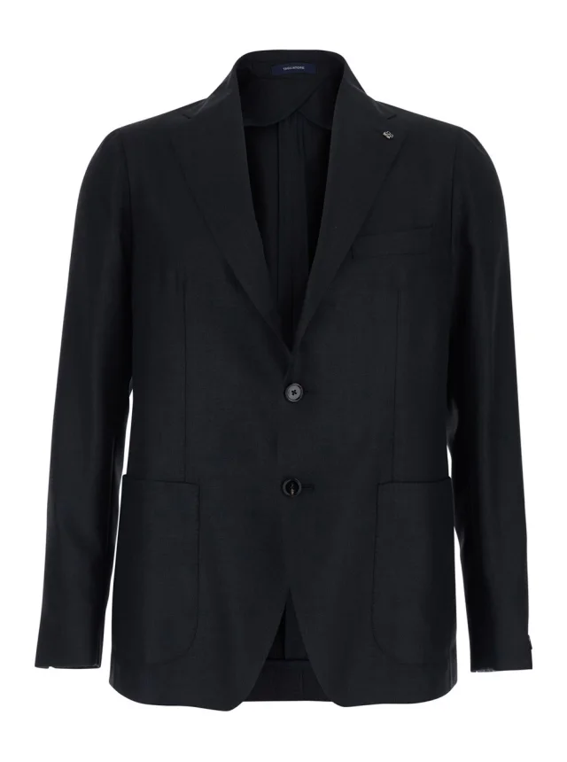 'Montecarlo' Grey Single-breasted jacket with Front Button Closure in wool and silk blend for men in Grey, image 1 of 1 from Gaudenzi Boutique