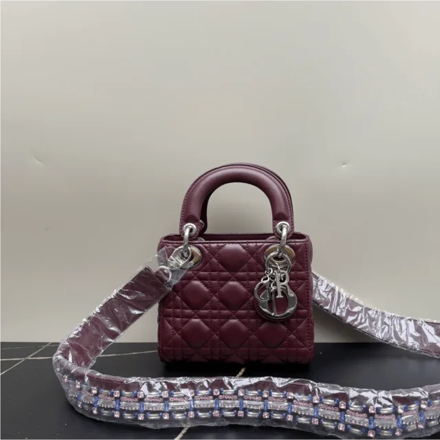 Cannage Lambskin Lady Dior Micro Bag in Burgundy Lambskin from Luxury Promise, photo 1 of 1